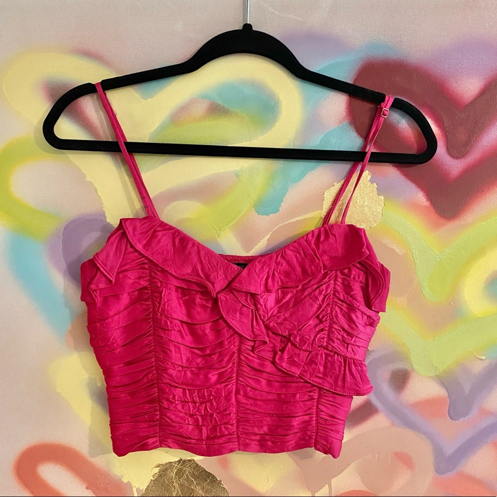 ZARA hot pink satin ruffle crop top